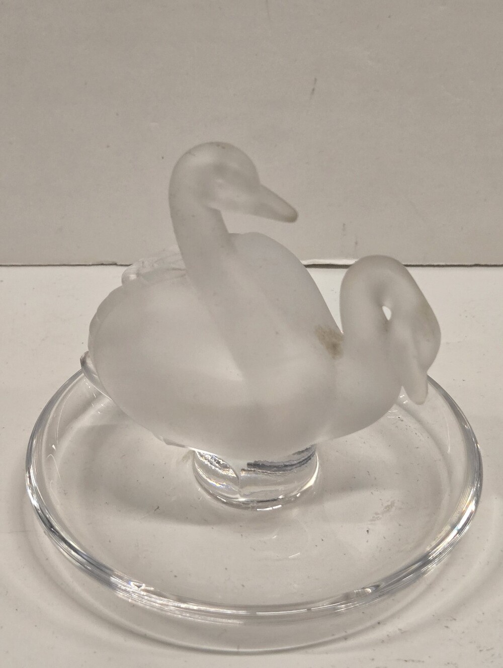 Lalique France Crystal Double Swan Jewelry Ring Holder Trinket Dish Tray